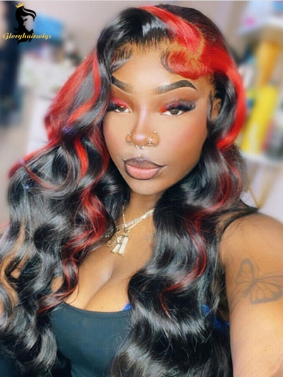 red and black lace front wig