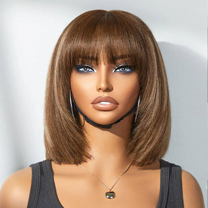 Ash Blonde Highlight Yaki Straight Bob Wig | Minimalist Glueless Lace