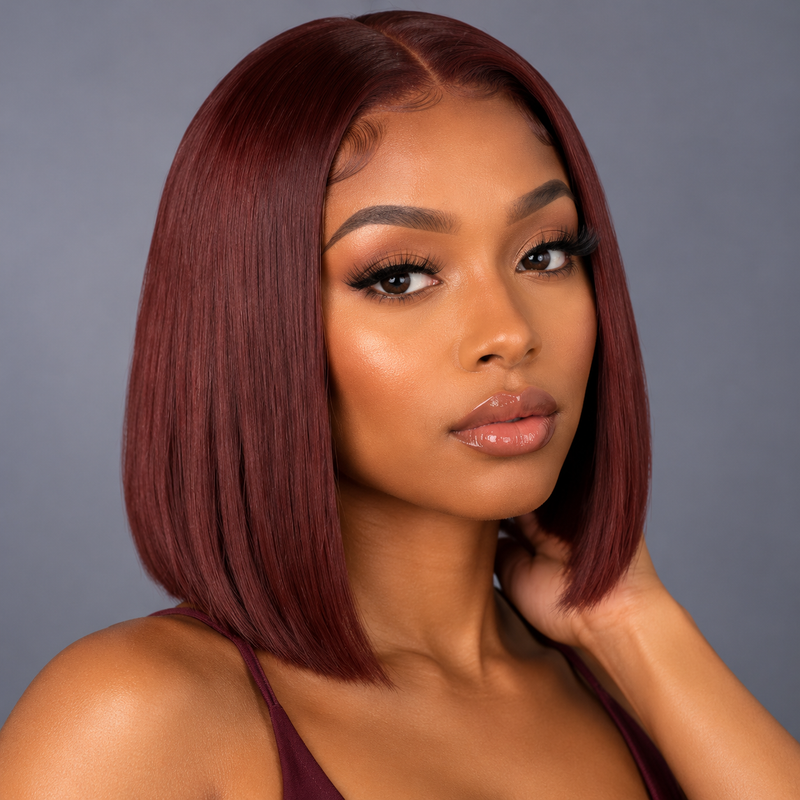 Short Colored Human Hair Pixie Bob Wigs for Black Women