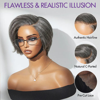 Short Salt and Pepper Pixie Cut Wig: 13x6 HD Lace Pre-Cut Glueless