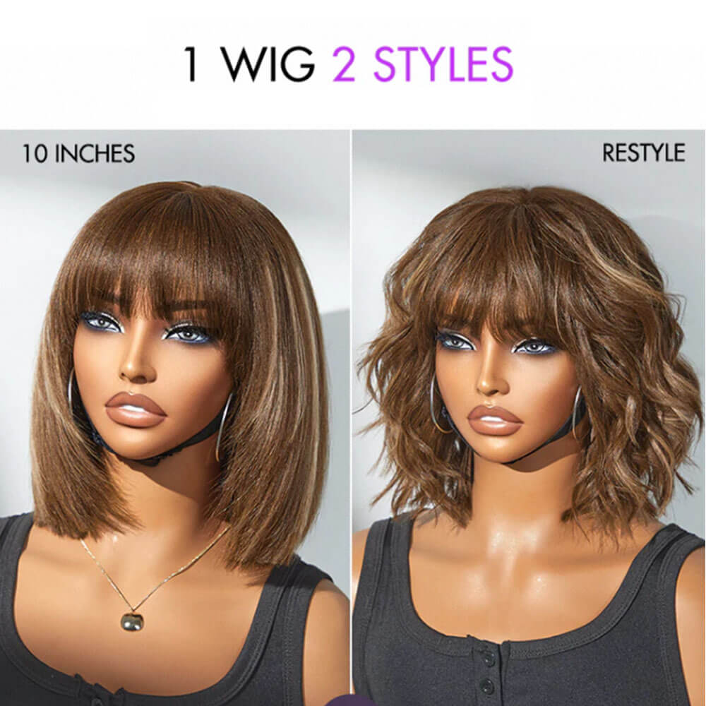 Ash Blonde Highlight Yaki Straight Bob Wig | Minimalist Glueless Lace