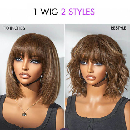 Ash Blonde Highlight Yaki Straight Bob Wig | Minimalist Glueless Lace