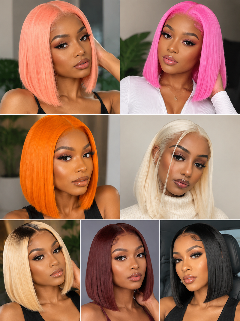 Short Colored Human Hair Pixie Bob Wigs for Black Women