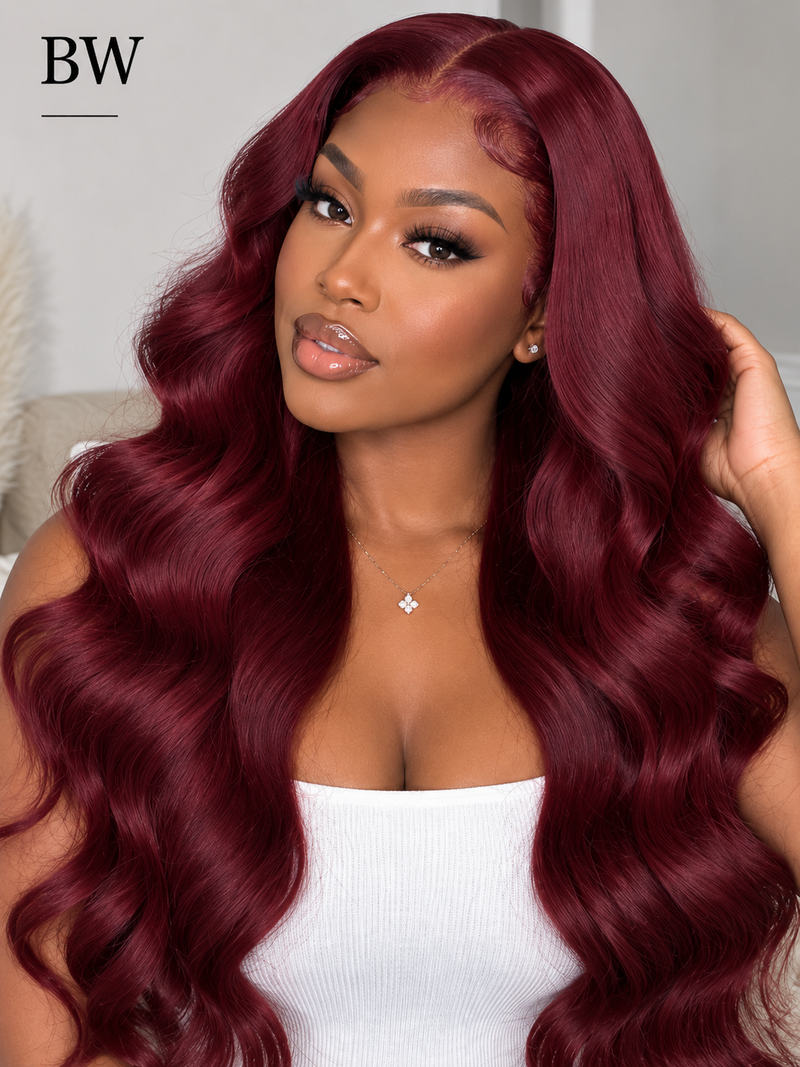 Burgundy HD Lace Wig – Body Wave, Deep Wave, Kinky Curly & Straight