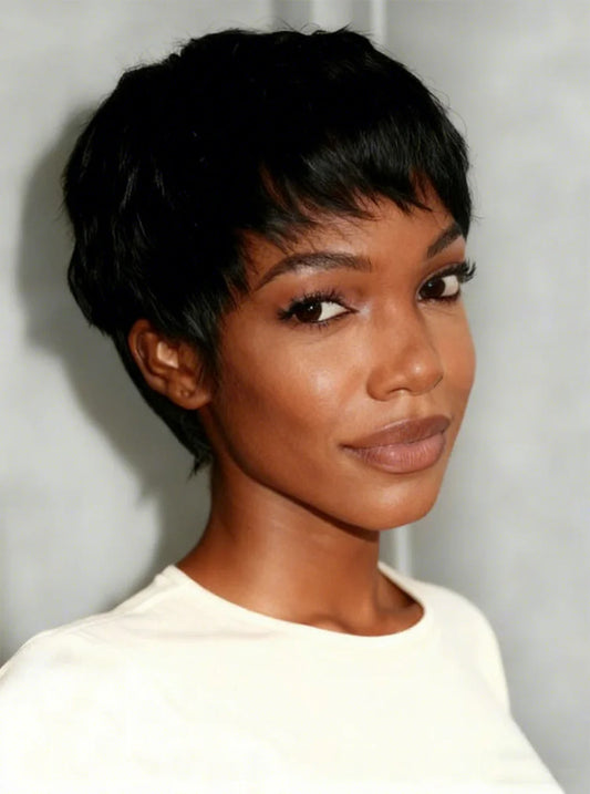 Salt and Pepper Short Pixie Cut Glueless HD Lace Wig - 100% Human Hair