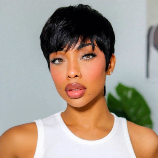 Short Straight Pixie Cut Bob Human Hair Glueless Wig