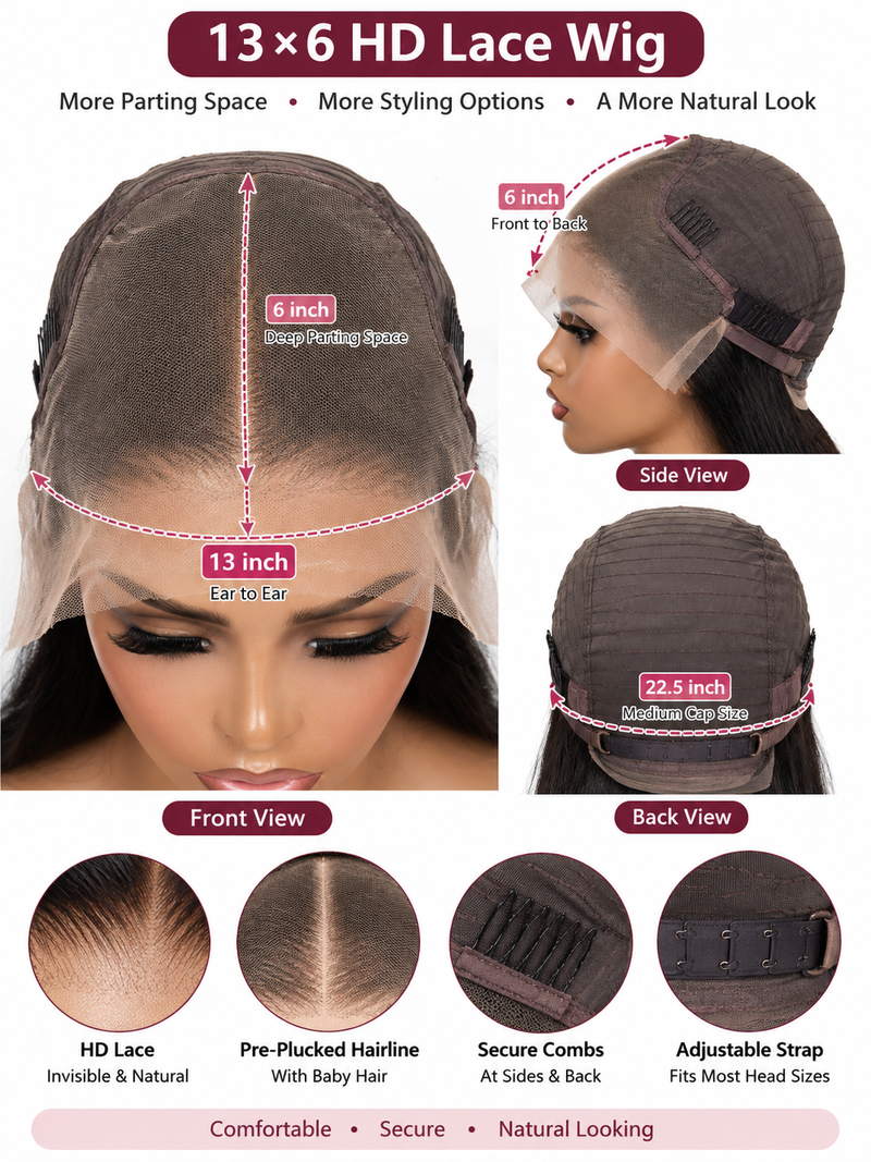 Burgundy HD Lace Wig – Body Wave, Deep Wave, Kinky Curly & Straight