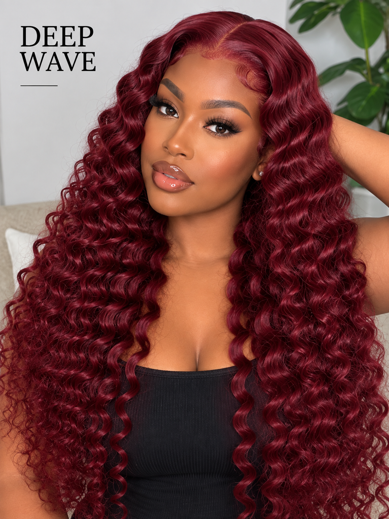 Burgundy HD Lace Wig – Body Wave, Deep Wave, Kinky Curly & Straight