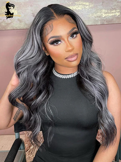 grey lace front wig human hair