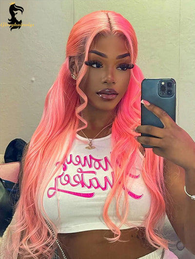 Hot highlight pink straight lace front gluess human hair wigs