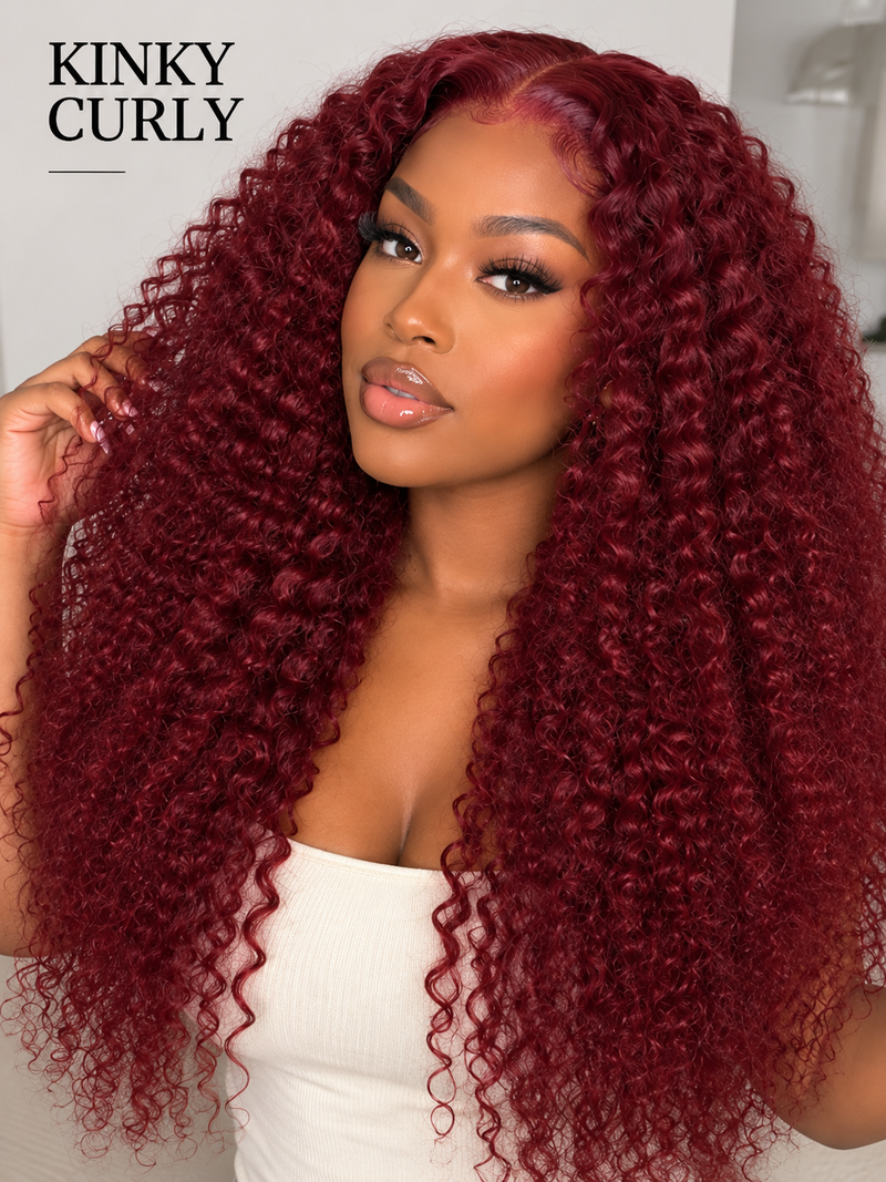 Burgundy HD Lace Wig – Body Wave, Deep Wave, Kinky Curly & Straight