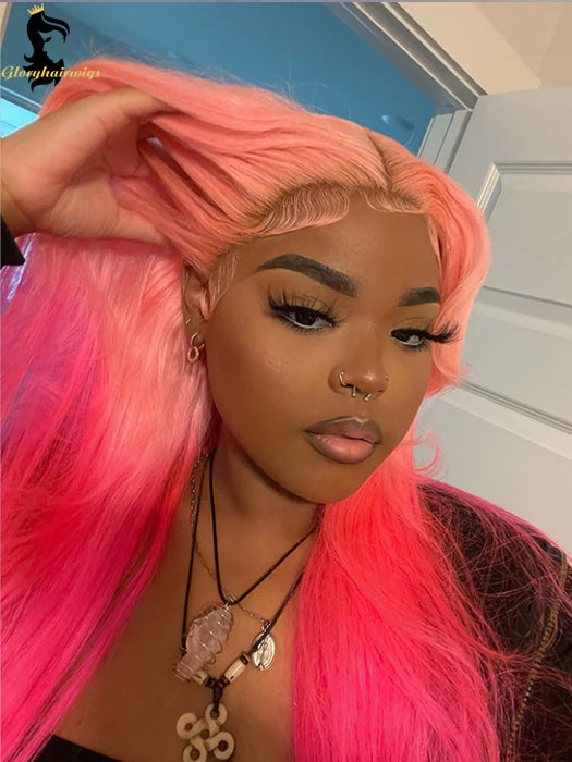human hair pink lace front wig