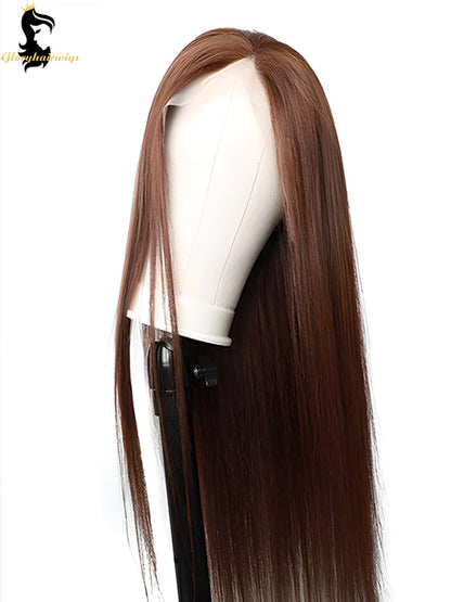 Straight #4 virgin Human Hair  Lace Front Wigs 180%density