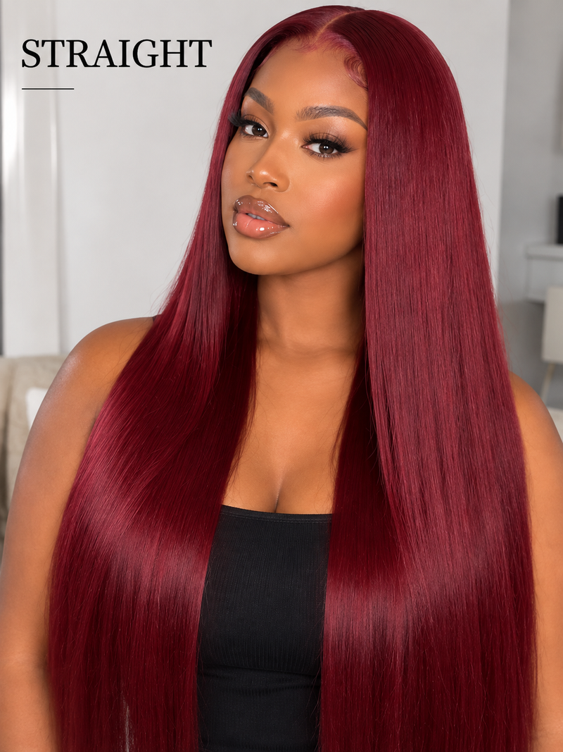 Burgundy HD Lace Wig – Body Wave, Deep Wave, Kinky Curly & Straight