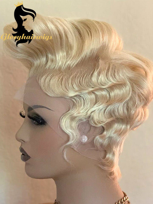 2024 Blonde Wavy short full lace human hair wigs | Gloryhairwigs