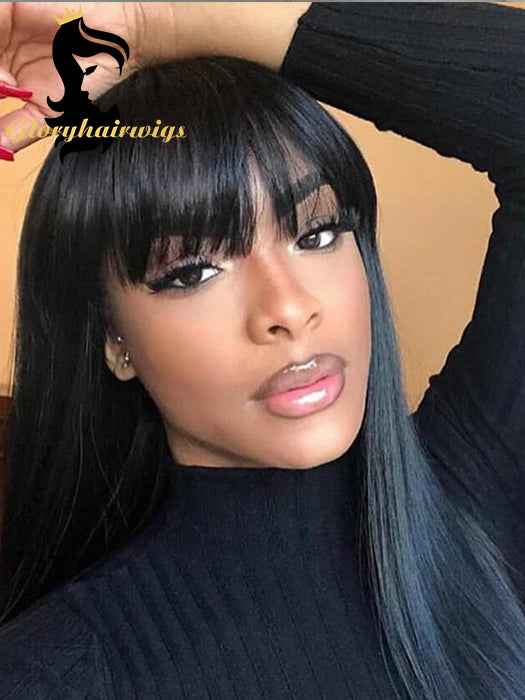 Pretty Bangs 4inch Lace Front Human Hair Wigs  Silk Straight Wigs - gloryhairwigs