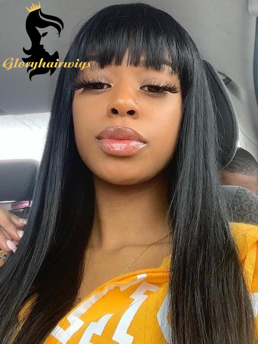 Pretty Bangs 4inch Lace Front Human Hair Wigs  Silk Straight Wigs - gloryhairwigs